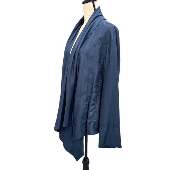 PURE DKNY BLUE SILK WATERFALL FRONT OPEN JACKET COAT - Picture 9 of 13
